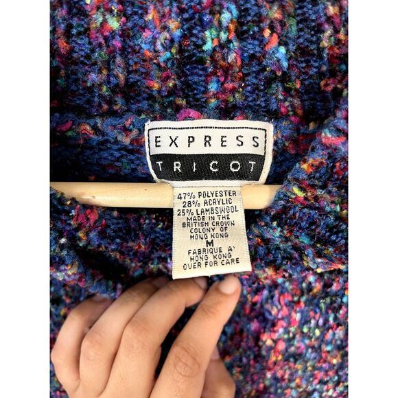 Vintage Express Rainbow Purple Mock Neck Chenille Wool Blend Sweater Size Medium - Picture 3 of 5